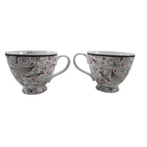 2- Mary Kay Incentive Oversize Coffee Mug Tea Cups - Floral Multicolor Pedestal